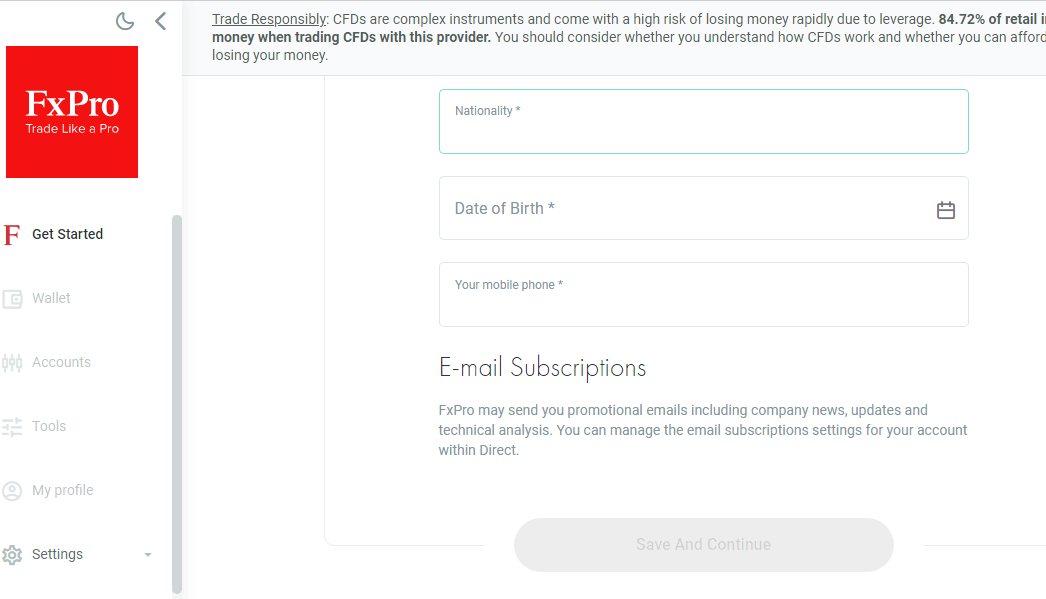 FxPro - Client Portal