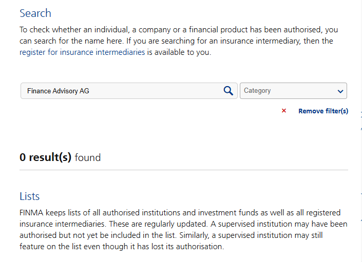 Finance Advisory AG - FINMA